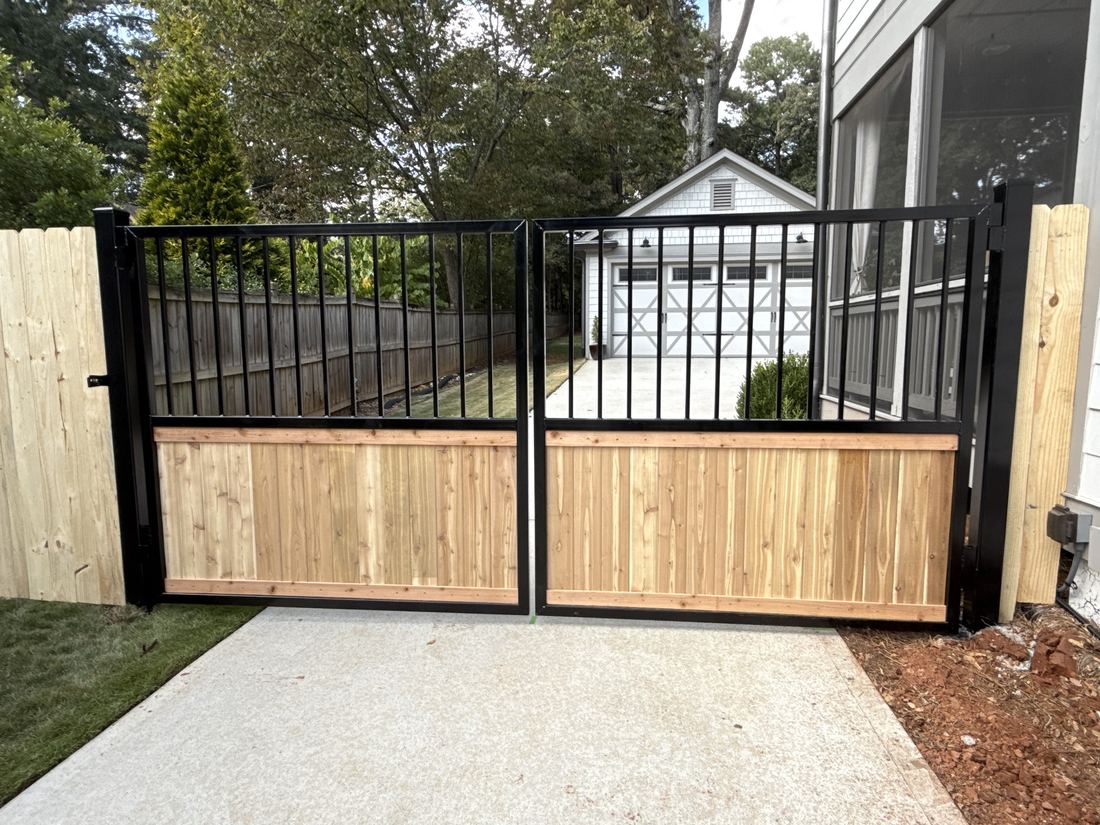 Automated driveway gate with wood panels