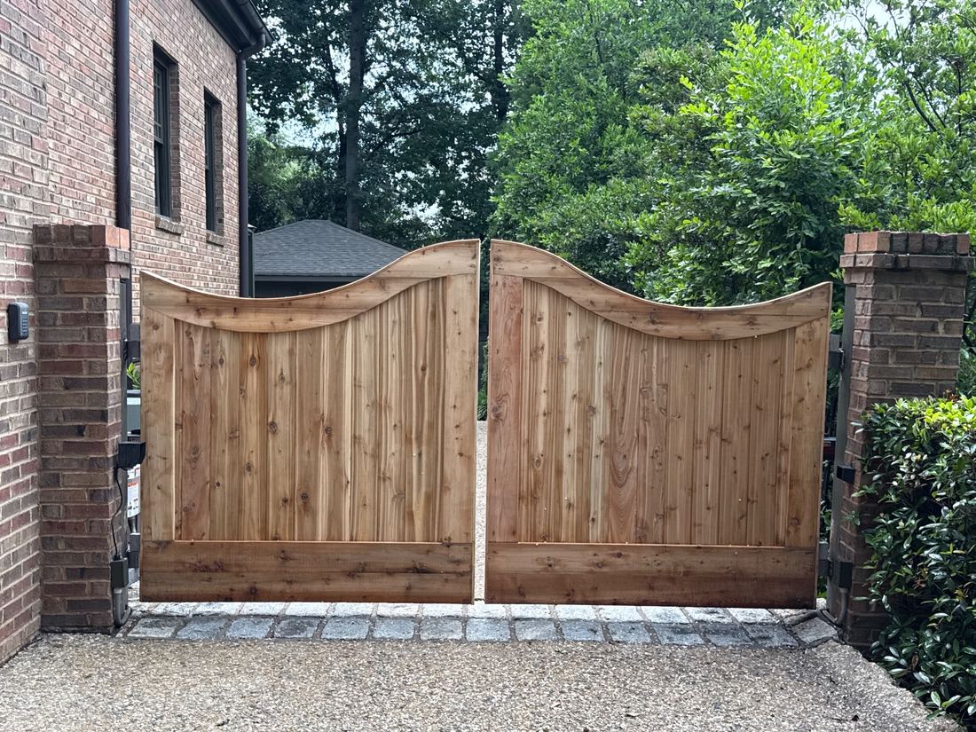 Custom curved wood automated driveway gate