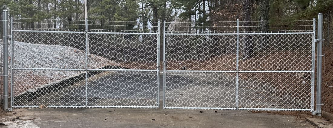 Galvanized chain link double swing gate with barbed wire