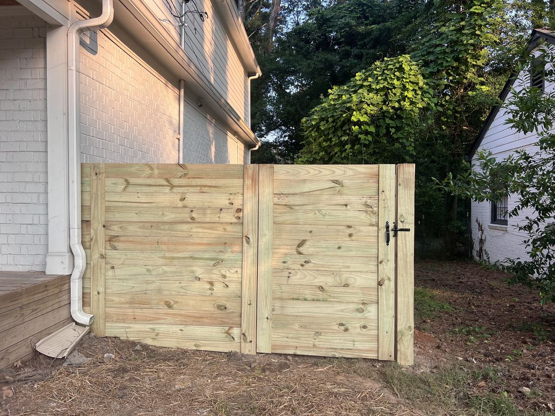 Horizontal-slat wood walk gate