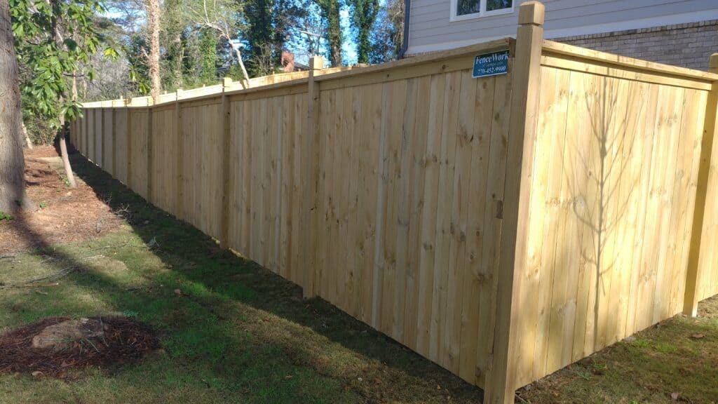 Pine cap top wood privacy fence