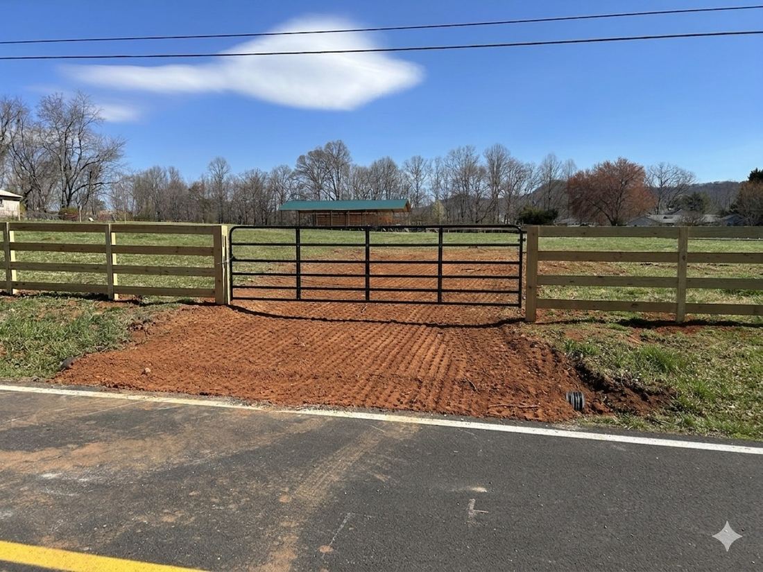 Steel black tube livestock gate (Dillard House)