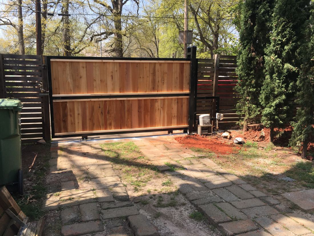 V-track automated wood privacy slide gate