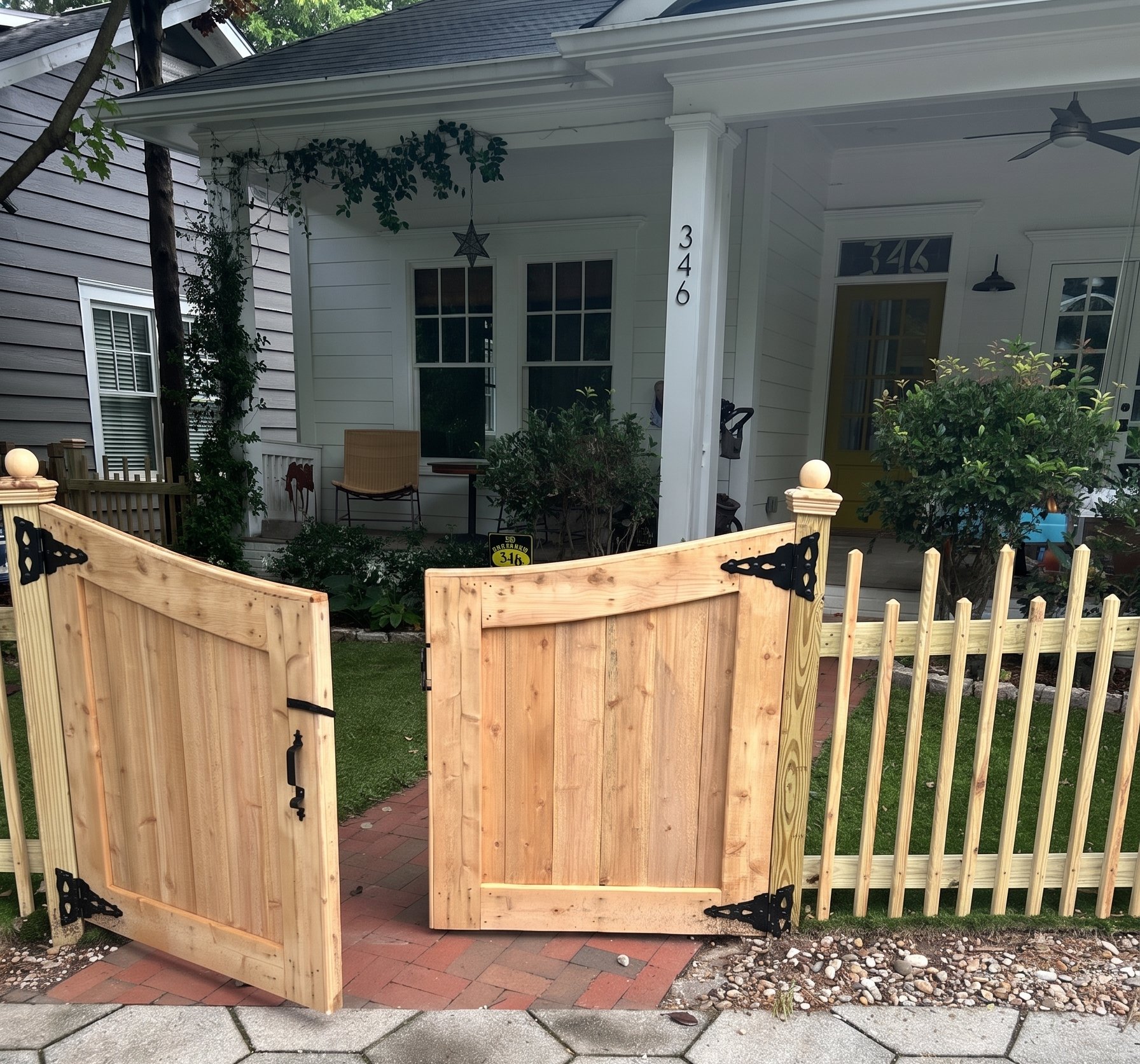 Custom cedar double walk gate, negative scallop with 2x2 picket