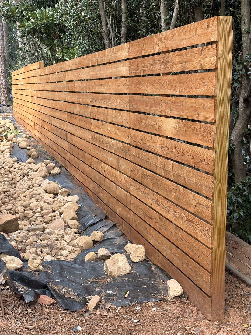 Wood stained horizontal semi privacy stain transparent cedar tone